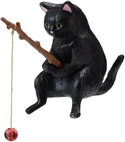 Adornos de gato de pesca Decoración de acuario Peces Paisajismo Dibujos Animados Estatua de Gato Mini Estatua de Resina Decoraciones para el Hogar