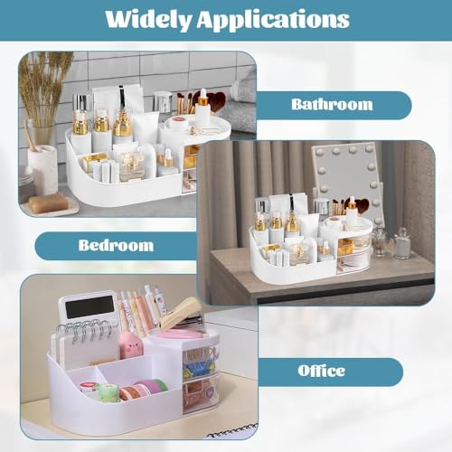 Image of Plastic Multipurpose Desk Cosmetics Organizer Tray Office Drawer Dividers Storage Bins for Kitchen, Bathroom, Office, Makeup, Bedroom Dresser, Craft Basket Rack Multicolour (White)