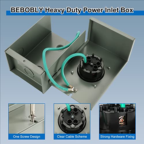 Bebobly Generator Inlet Box, 30 Amp Nema L14-30P Power Inlet Box For 4 Prong Generator Cord, 7500 Watts,125/250 Volt Receptacle For Outdoor Use, Weatherproof, Etl Listed #TOP5