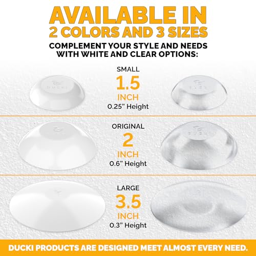 Ducki Door Stop Wall Protector | Self Adhesive Door Knob Wall Protectors from Door Knobs | Rubber Door Stoppers for Wall Damage & Noise | Durable, Shock Absorbent & Discreet | 4 Pack Clear Door Stops