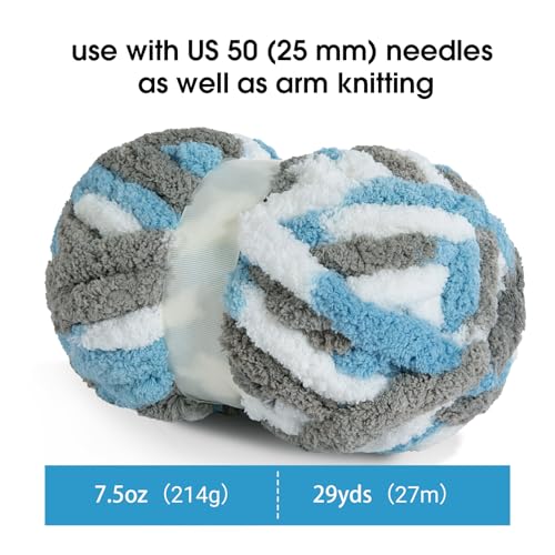 Image of MABOZOO Tie Dye Chunky Yarn for Crocheting 8 Pack,Sky Blue Fluffy Jumbo Chenille Yarn,Soft Plush Yarn Bulky,Giant Thick Fuzzy Yarn for Hand Knitting or Arm Knitting (29 yds,8 oz Each Skein)