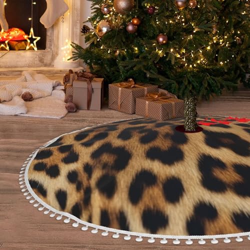 Jupe de sapin de Noël en peluche douce 121 cm imprimé léopard - 2