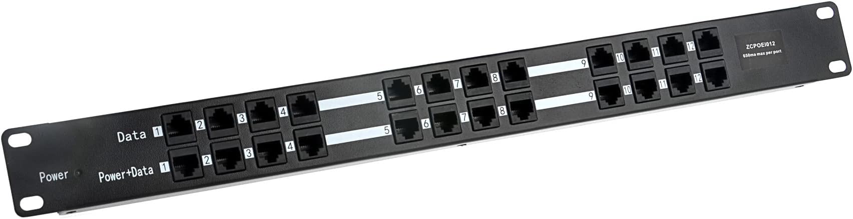 PoE World PoE Injector 12 Port | POE-12-1U Power over Ethernet Injector IEEE 802.3af Passive 100Mbps Data for 24V Device, 19 Inch 1U Rack Mount Multiport Injector, Compatible15~48V Power Supply