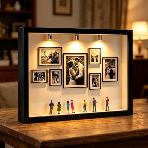 DIY Mini Museum Bilderrahmen Mini Figuren Menschen MuseumSilhouette Box Museum of Us Miniatur Menschen Bilderrahmen Vintage mit Golden Rahmen & LED Licht 3D Bilderrahme-n für Deko Schlafzimmer