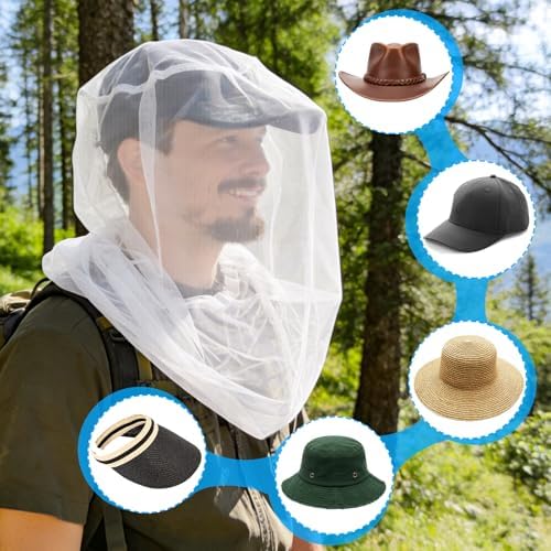 TUPI 2 Pack Mosquito Head Net Mesh, Fits All Hats for Men & Women,White - 3