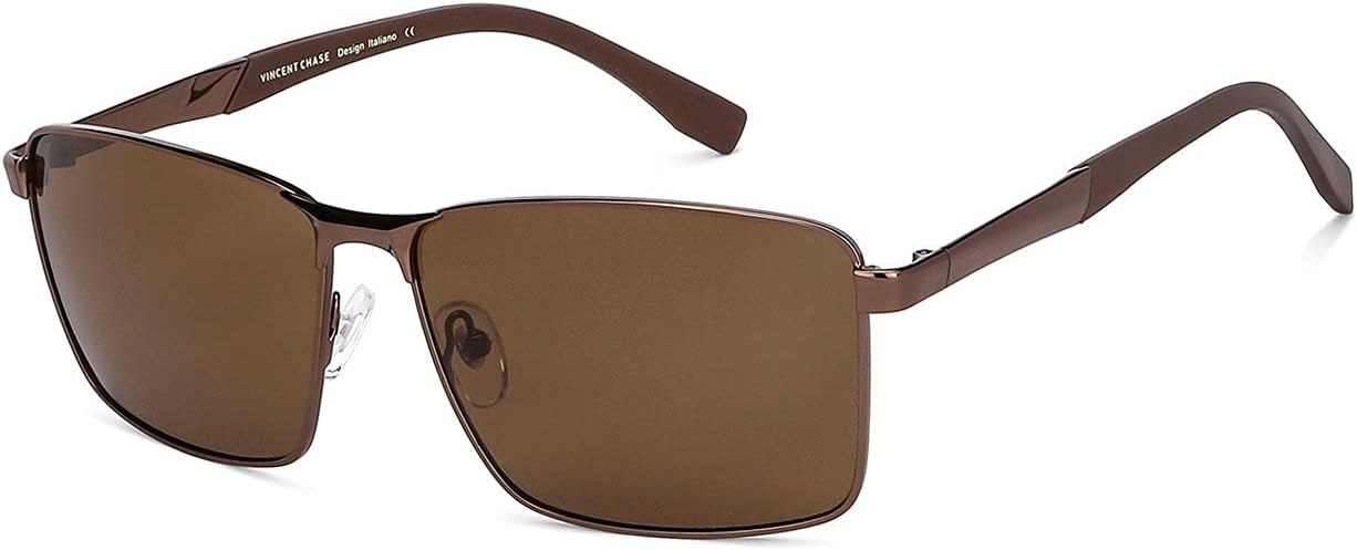 Lenskart Vincent Chase | Brown Rectangular Stylish Sunglasses | Polarized & UV Protection | Unisex | Large | VC S13969, Brown, L, Braun, L