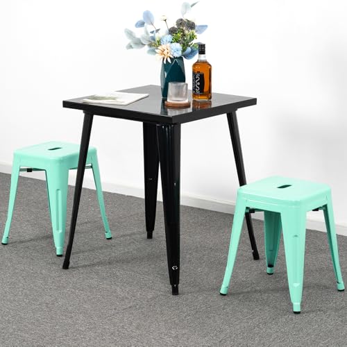 Image of Brage Living 18 Inch Industrial Metal Stools Set of 2, Stackable Classroom Stools, Backless Metal Dining Chairs for Indoor Outdoor, Kitchen Short (Mint Green)