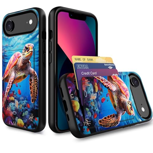 wiaekosef for iPhone Air Case,Wallet Case Credit Card Holder Dual Layer Hybrid Shockproof PC + TPU Case Cover for iPhone Air 6.5" 2025,Sea Turtle Swimming Underwater