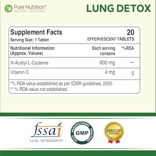 Image of Pure Nutrition Lungs Detox for Smokers | Lung Detox Supplement Combo Pack - Lung Detox Effervescent Tablets 20 (Lemon Flavors) + Lung Detox Tablets 60 Capsules With NAC, Vitamin C & Grape Seed Extract | Supports Respiratory Health, Immunity & Lungs Cleaner