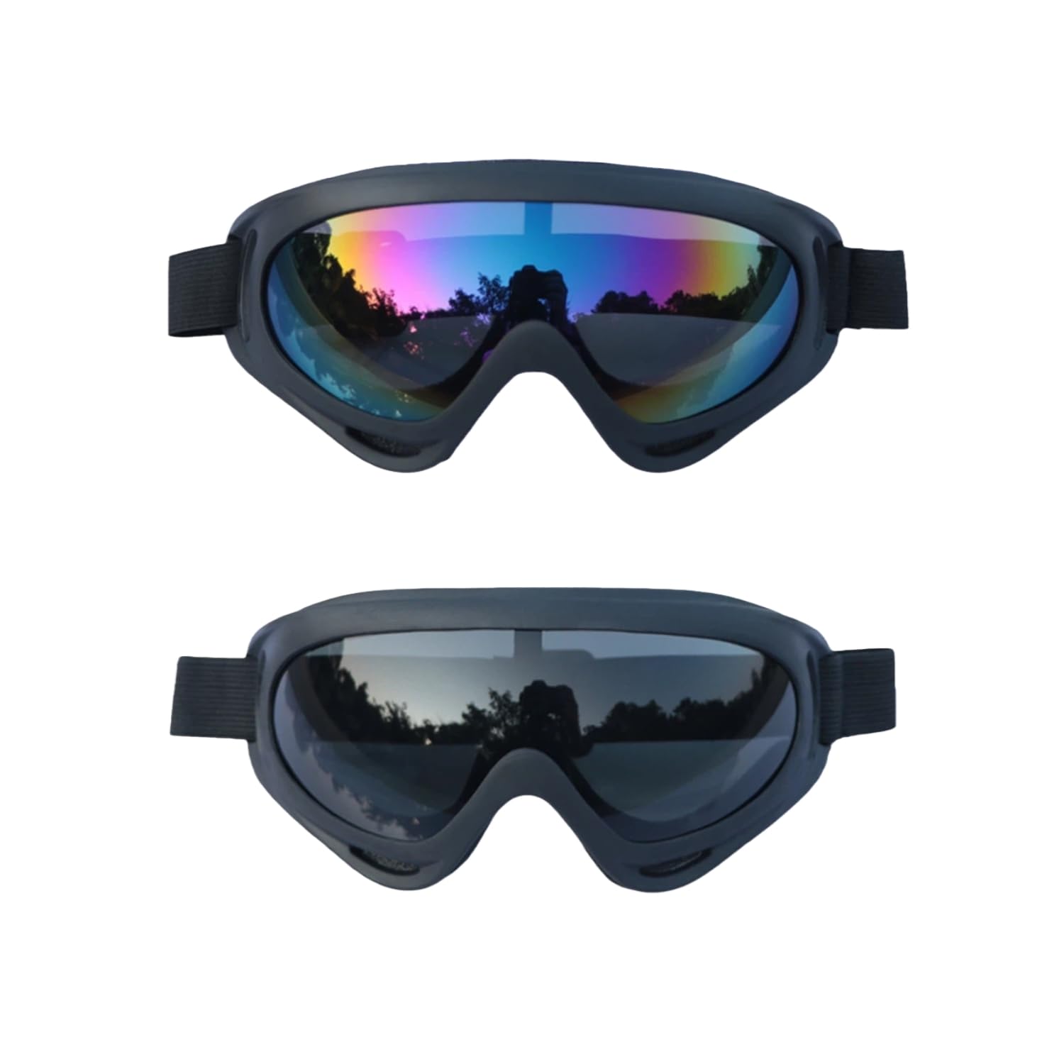 Lot de 2 paires de lunettes de ski et snowboard - Anti-poussière - Pour motocross - Protection UV - Anti-buée - Compatibles avec casque - Pour ski, moto, vélo, etc