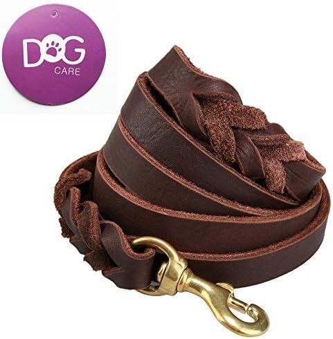 LWBMG Training Lead Handmade Braided 8 ft Genuine Leather Dog Training Leash Lead Burgundy
