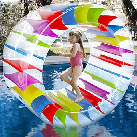 Zcaukya 65" Giant Inflatable Wheel Roller, Colorful Water Rolling Wheel Float for Kids Summer Swimming Pool Parties, Rolling on The Lawn, Indoor Outdoor Fun Toys for Games Supplies Cover