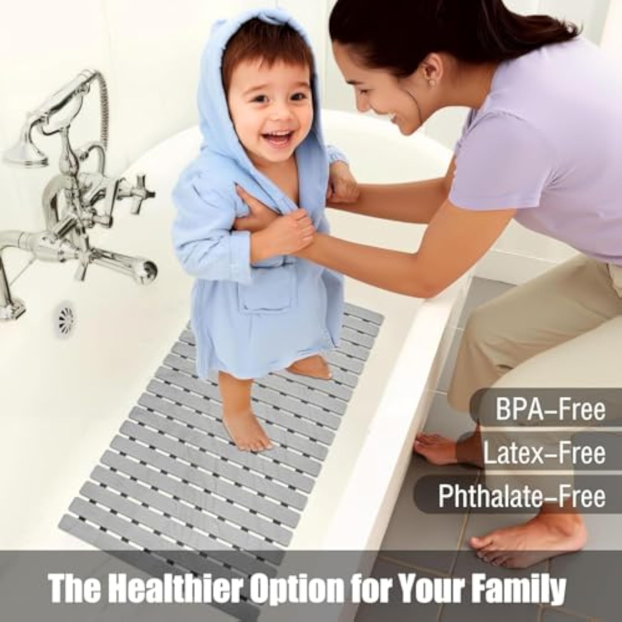 Non-Slip Shower Mat, Anti-Mould Machine Washable Mat