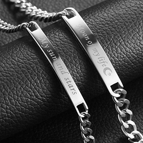 Oidea 2Pcs Stainless Steel My Sun And Stars Moon Of My Life Bracelets,Silver Sets For Couples Valentines Day,Engagement #TOP4