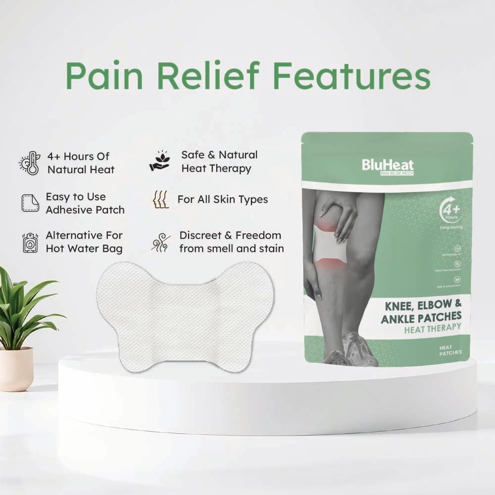 BluHeat Pain Relief Patches for Knee, Elbow & Ankle (pack of 4 pcs) 4+ hours of Heat Therapy || Safe and Natural Odour Free Air-Activated Long-Lasting Substitution for Hot Water Bags All Skin Types 1
