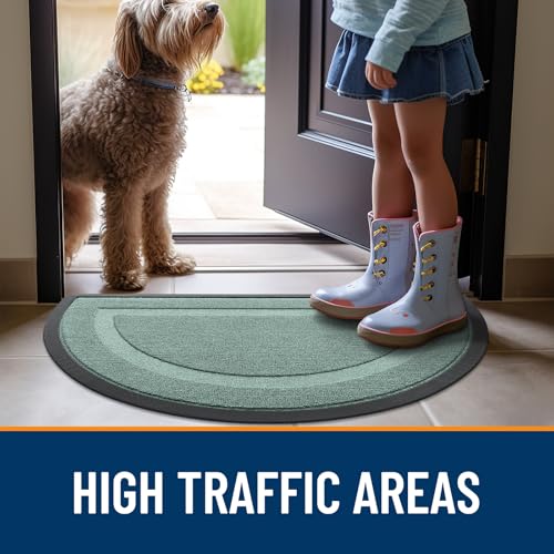 Image of OLANLY Half Circle Door Mat Indoor Outdoor Entrance Welcome, Waterproof All-Season, All-Weather Doormat, Sturdy Natural Rubber, Low Profile, Easy Clean Patio Porch Entryway Mat, 33x21, Grayish Green