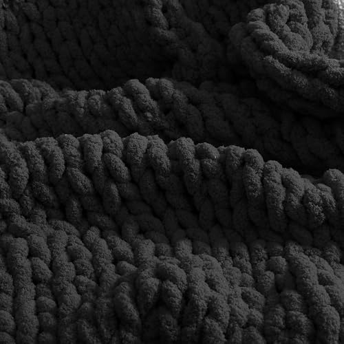 Image of Chunky Chenille Yarn for Hand Knitting 8 Jumbo Pack Jumbo Chunky Yarn for Hand Soft Blanket Knitting, Bulky Thick Fluffy Yarn for Crocheting (Black)