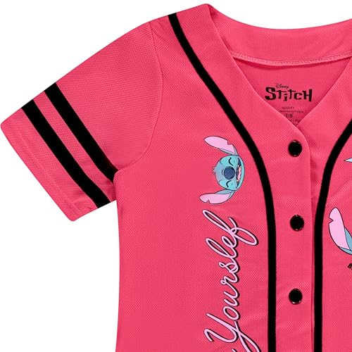 Image of Disney Lilo & Stitch Girls Baseball Jersey Shirt Button Down Kids Tee Stitch Angel Sizes 4-16