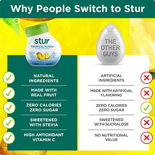 Stur Liquid Water Enhancer | Tropical Punch | Sweetened With Stevia | High In Vitamin C & Antioxidants | Sugar Free | Daily Hydration & Workout Recovery | Zero Calories | Keto | Vegan (5 Pack) #TOP4