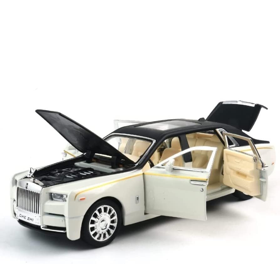 Image of 1:32 Rolls Royce Phantom Diecast Metal Pullback Openable Doors Toy Cars with Flashing Light and Musical Sound for Gifts Toys for Kids Boys and Girls. (White)