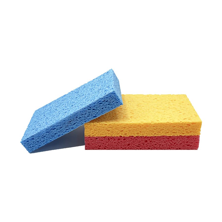 Image of Kaufibre Heavy Duty Cellulose Kitchen Sponges - Scratch-Free Super Absorbent for Dishes, Cast Iron Pans & Cookware, Reusable Multi-Surface Easy Rinse 3-Pack
