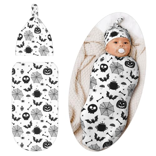 Image of Jarverce Gothic Swaddle Blanket for Baby, Goth Swaddling Sleeping Bag Sack, Halloween Pumpkin Bat Baby Stuff