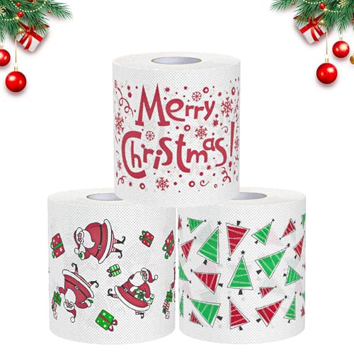 Weihnachts Toilettenpapier,3 Rollen Lustige Weihnachten Toilettenpapier,Weihnachtsmann Klopapier,Weihnachten Toilettenpapierrollen,Lustige Neuheit toilettenpapier,für Weihnachten Dekorative