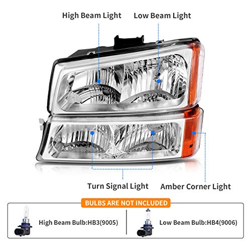 Image of DWVO Headlights Assembly Compatible with 2003-2006 Chevy Silverado Chrome