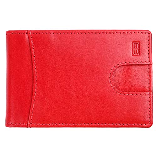 Image of Brooklyn Bridge Genuine Leather Money Clip Wallet for Men VT Tomato Red - Premium Slim RFID Protected Wallet with Cash Clip & Multiple Card Slots, Stylish Front Pocket Design, Gift for Men