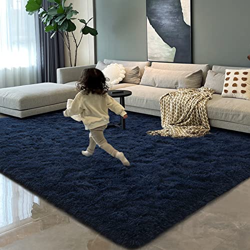 HOMORE Living Room Rug 5x8 Area Rug, Navy Blue Non Slip Rug for Bedroom, Fluffy Rugs for Living Room Kids Room, Shag Rug for Boys Girls Room Dorm Home