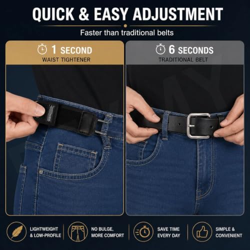 Image of Buckleless Belt Hook Tactical Metal Hook Elastic Belt - Unisex Buckle-Free Invisible Waist Belt for Men & Women, Premium Stretch Belt Alternative for Jeans, Chinos & EDC Work