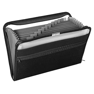 Pendaflex 13-Pocket Fabric/Poly Expanding Zip File, A-Z, Monthly & Blank Adhesive Labels, Letter Size, Black Fabric…