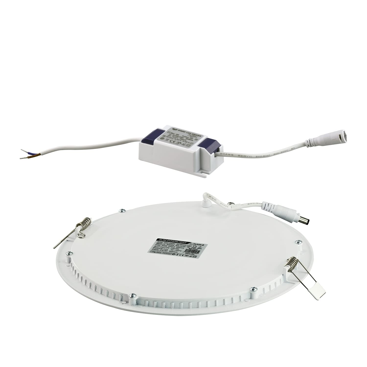 Popp® Pack x10 Placa Downlight LED slim Empotrable Circular 20W corte de Techo Ø205mm 1800 Lm Luz fría 6000K chip No flicker LUMILEDs, para cocina,pasillos,domitorio,salón (20W 6000K 10unidad)