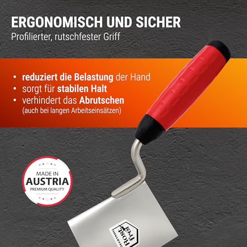 WERKFIT Profi Eckenkelle Set 80x60 mm - Inneneckenkelle und Außeneckenkelle aus Edelstahl - Eckspachtel mit Softgriff. Rostfrei - Hergestellt in Österreich