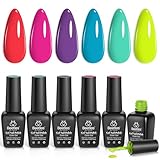 Beetles Gel Nail Polish Set, Forever Young Collection Turquoise Purple Blue Neon Yellow Gel Polish Hot Pink Red Gel Nail Lacquer Kit Nail Art Manicure Valentine's Day Gift Kit, 7.3ml Each Bottle