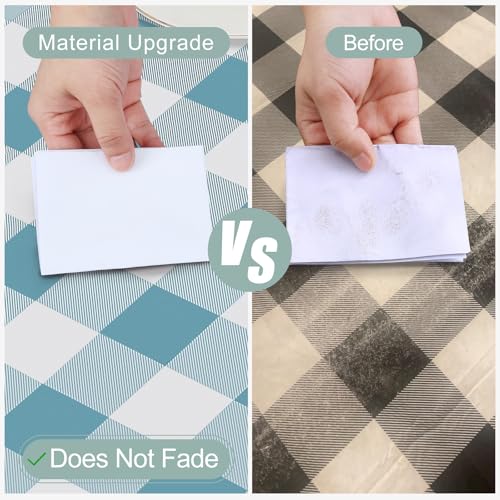 Image of misaya Square Waterproof Vinyl Table Cloth, Buffalo Flannel Backed Tablecloth, Wipeable Plastic Table Cover for Dinner, Kitchen, Outdoor (54 inch x 54 inch, Aquamarine and White)