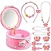 Rosa Spieluhr Schmuckkästchen Musikschachtel für Mädchen mit 360 Grad rotierend Tanz Mädchen mit Kindern Halskette Armband sieben Set Runde Jewel Box schmuckschatulle Mädchen schmuckkästchen