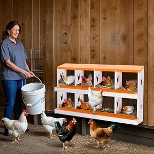 Garvee Chicken Nesting Box, 10 Compartment Nesting Boxes for Chickens, Easy to Clean and Install, Chicken Laying Boxes for Chicken Coop to Protect Eggs - with Bracket Legs, Blue