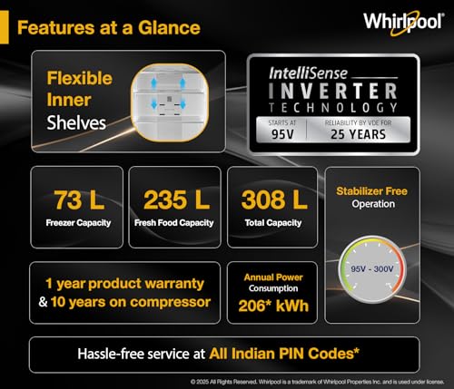 Image of Whirlpool 308 L 3 Star Convertible Frost Free inverter Double Door Refrigerator (IF INV 355 LUNAR STEEL(3S) CONV-Y, 2026 Model)