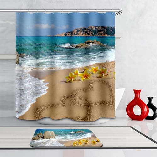 Rideau de douche bleu marron 90x180 cm en polyester avec anneaux - 3
