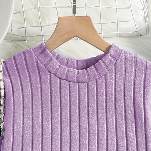 Kids Girls Ribbed Knit Crop Pullover Solid Color Long Sleeve Crew Neck Sweater Slim Flared Trousers Clothes Sets4