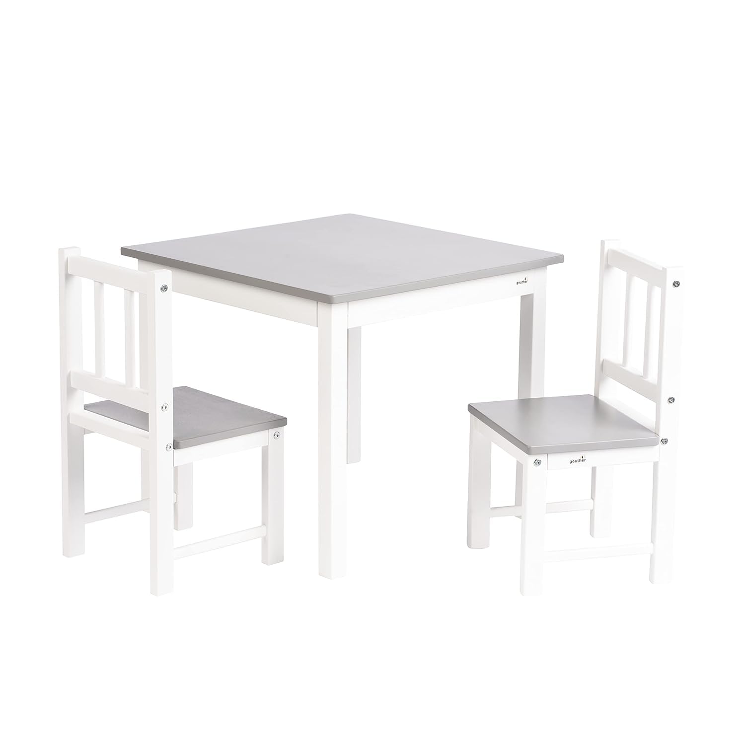 Grupo de asientos Geuther ACTIVITY | Juego con mesa de madera y 2 sillas para niños | Mesa para niños con sillas de madera | Diseño moderno | Altura ideal para niños | Gris/Blanco