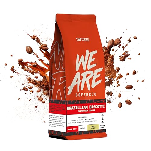 We Are Coffee Co - Brazilian Biscotti Flavour Infused Coffee Beans | Single Origin Arabica | Whole Bean 227g | Medium Roast | Flavoured | Freshly Roasted in the UK