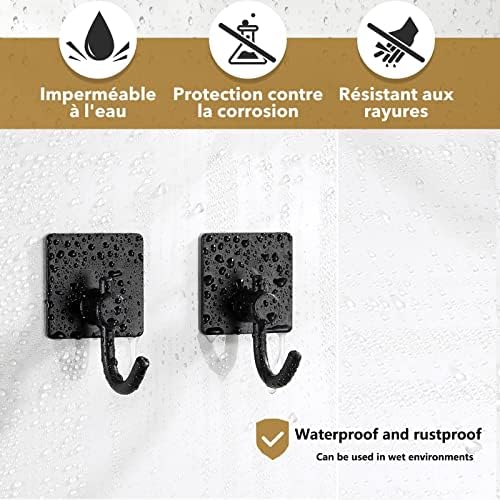 ANMEISH 4PCS Black Self Adhesive Coat Hooks for Hanging, Heavy Duty Stick On Wall and Door, Stainless Steel Sticky and Waterproof,Sticky Hooks Extra Strong for Towel Coat in Kitchen Bathroom Toilet