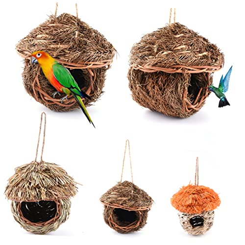 BCOATH Handmade Small Craft Straw Bird Nest Handwoven Artificial Nest for Parakeets Budgerigar Natural Straw Material for Small Pets Creates Safe Warm Environment