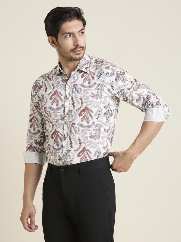 Image of MARK & ALBERT Men's Printed Full Sleeves Regular Fit Shirt Blue | 100% Cotton Stretchable Fabric