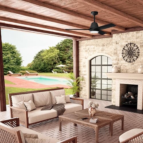 Image of Hunter 52 inch Aeronaut Outdoor Smart Ceiling Fan, LED Light, Remote, Black