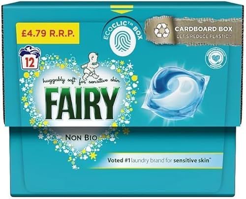 FAIRY Non Bio Washing Pods For Sensitive Skin, Huggably Soft with Fresh Scent, 12 Washes