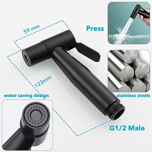 Roscid Bidet Handbrause Set für wc mit 3M Schlauch und Halterung,Edelstahl Bidet Sprayer mit 3 Wege Ventil G1/2 M22-24 für Haustierbad, Körperpflege, WC (Schwarz)