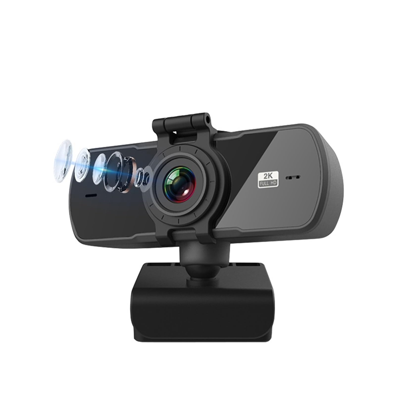 Kamera internetowa, Kamera internetowa 2K HD z automatycznym ustawianiem ostrości Ultra Clear Lens Wbudowany mikrofon Obrotowa kamera osłoną przeciwpyłową